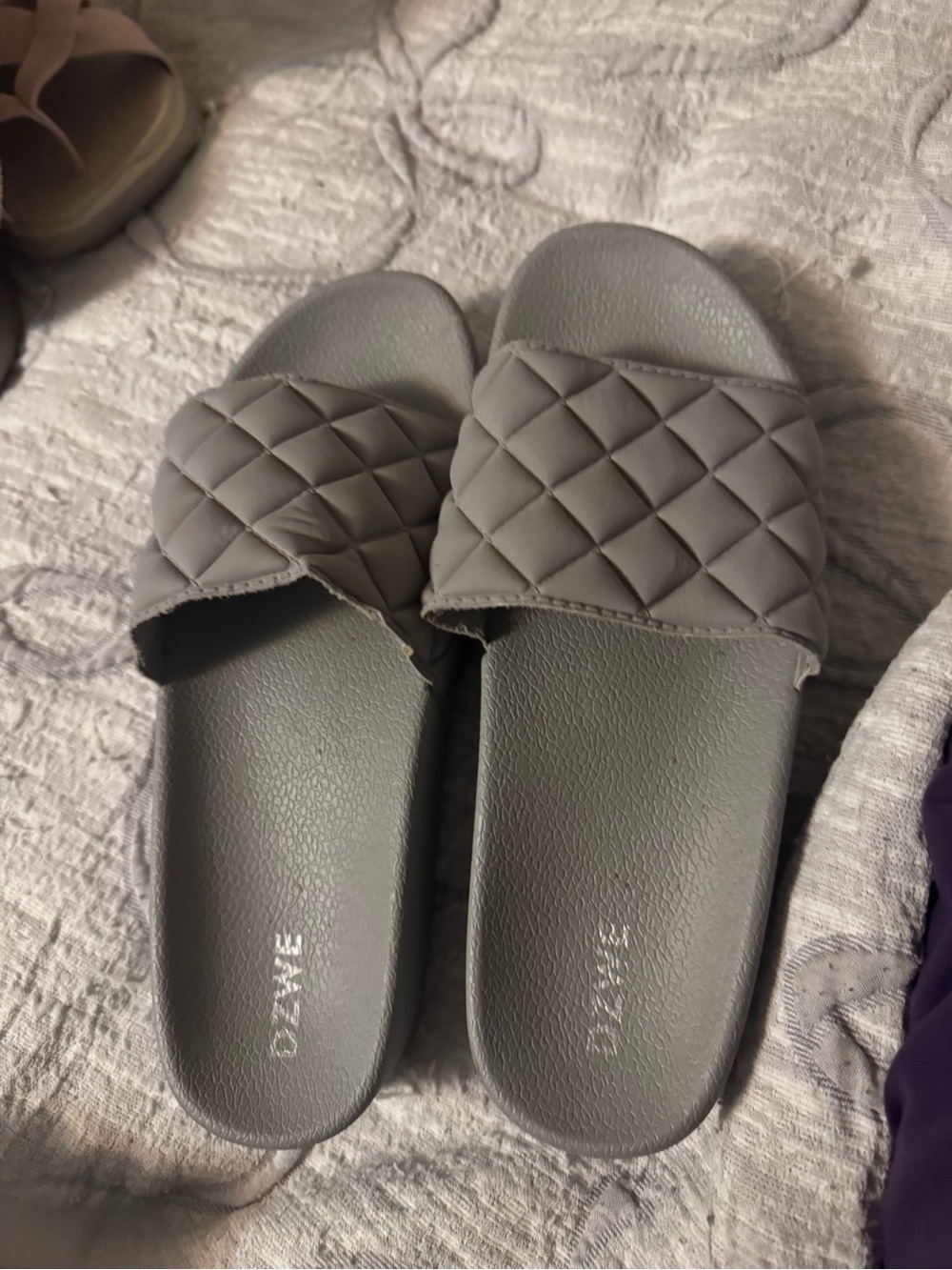 Quilted Slide Sandals in Gray - Casual Comfort